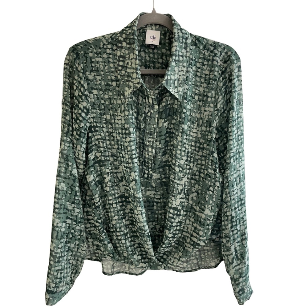 Cabi Caliber Blouse – Stone Stripe Twisted Front Hem, Size M